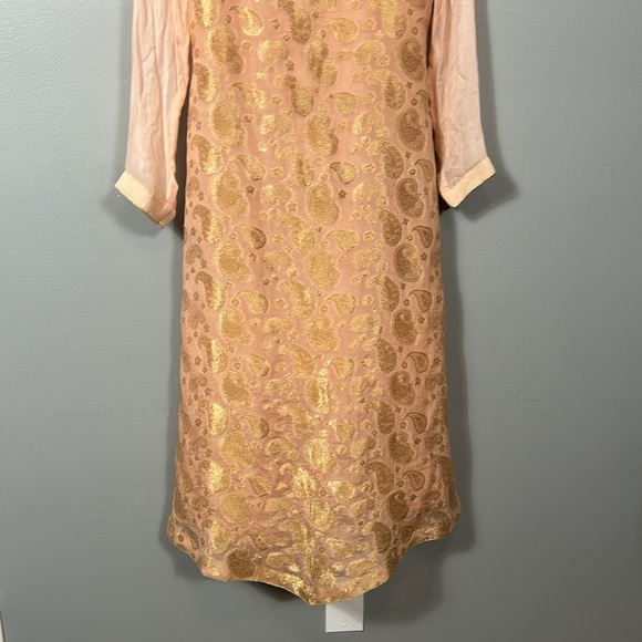 Light peach beaded v neck chiffon midi dress size small ethnic Indian - Picture 3 of 14